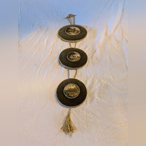 2/50$ Vintage Olive Green Velvet Wall Hanging with Gold Trim and Tassel